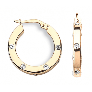 9ct Gold Round Medium Cubic Zirconia Creole Hoop Earrings