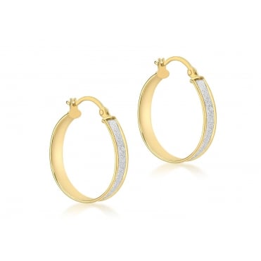 9ct Gold Round Stardust Creole Hoop Earrings