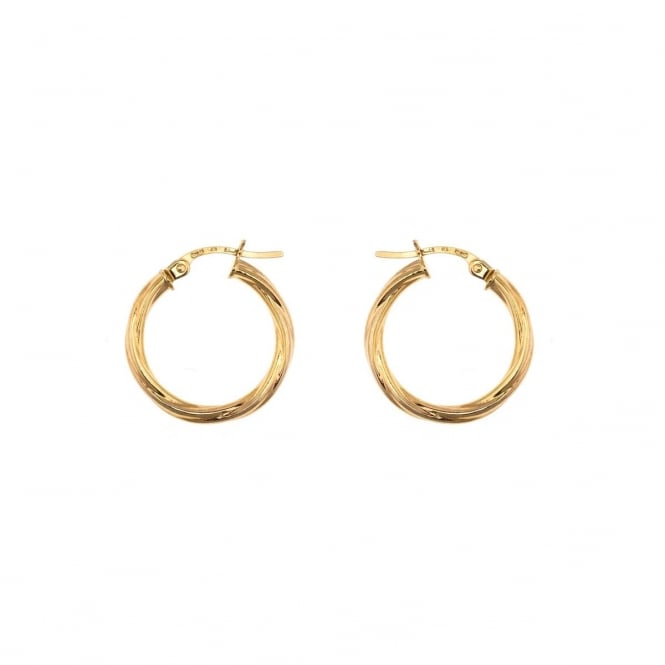 Eternity 9ct Gold Round Twisted Creole Hoop Earrings