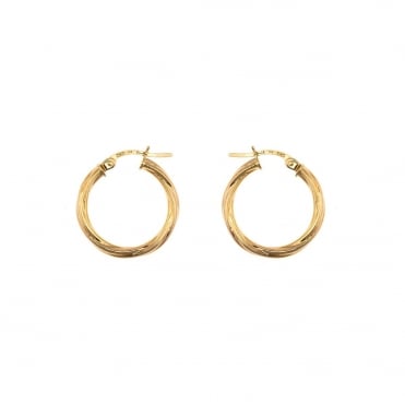 9ct Gold Round Twisted Creole Hoop Earrings