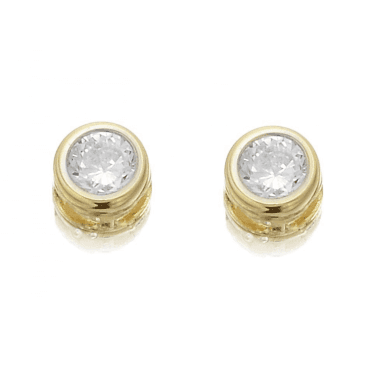 9ct Gold Rubover Cubic Zirconia Stud Earrings