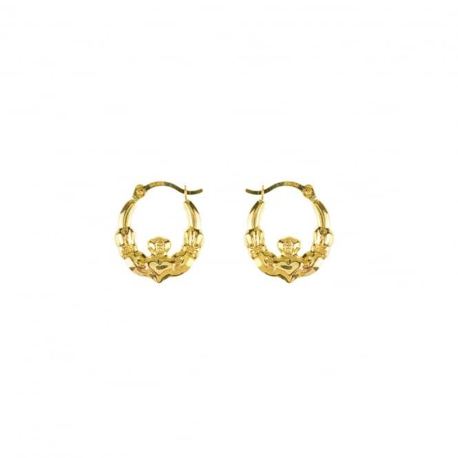 Eternity 9ct Gold Small 13mm Claddagh Creole Hoop Earrings