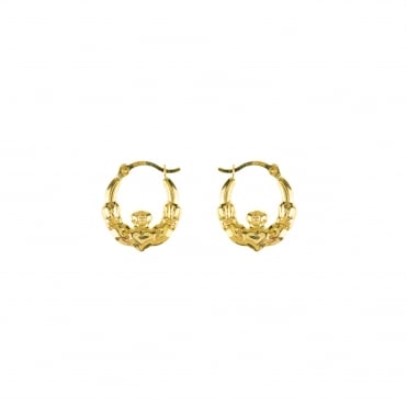 9ct Gold Small 13mm Claddagh Creole Hoop Earrings