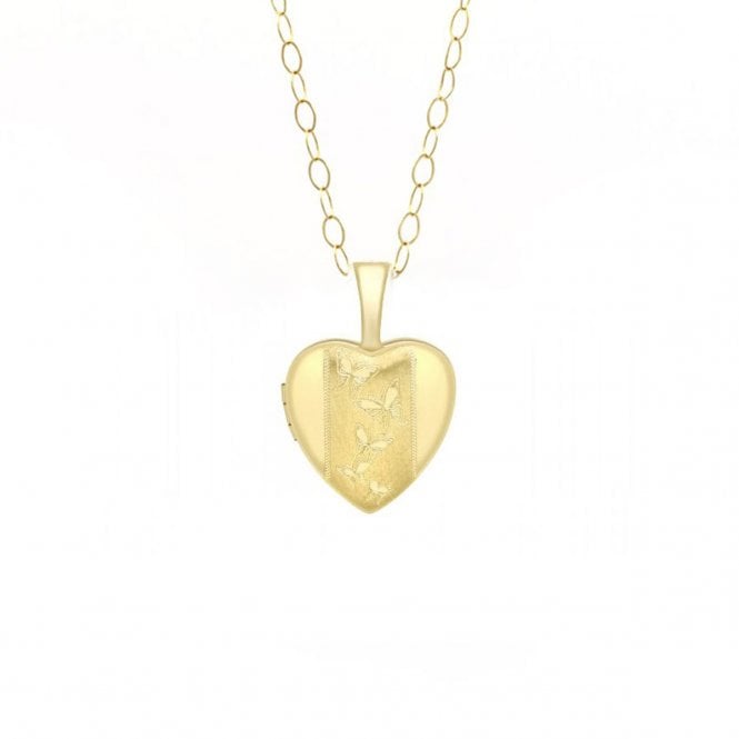 Eternity 9ct Gold Small Butterfly Heart Locket and 16'' Chain