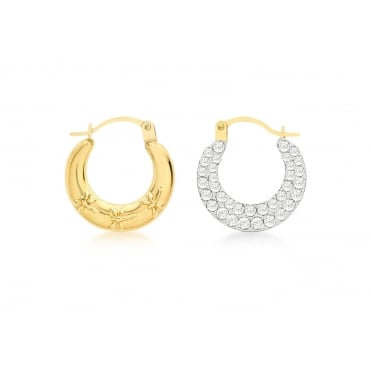 9ct Gold Small Crystal Set Creole Hoop Earrings