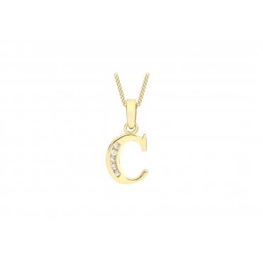 9ct Gold Small Cubic Zirconia Initial C Pendant (Chain not included)