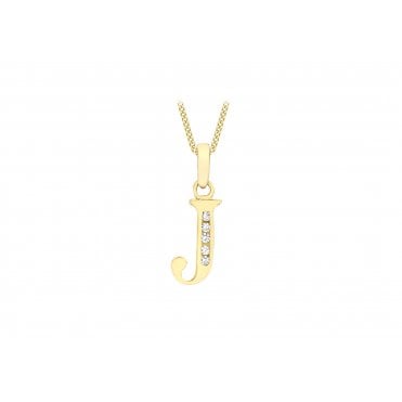 9ct Gold Small Cubic Zirconia Initial J Pendant (Chain not included)