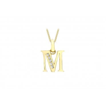 9ct Gold Small Cubic Zirconia Initial M Pendant (Chain not included)