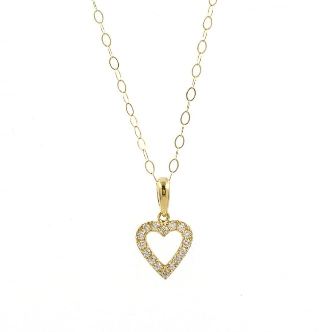 Eternity 9ct Gold Small Cubic Zirconia Open Heart Pendant and 16'' Trace Chain