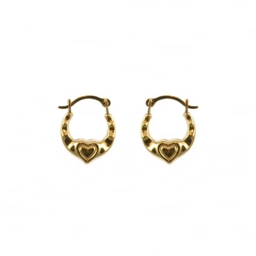 9ct Gold Small Heart Kids Creole Hoop Earrings