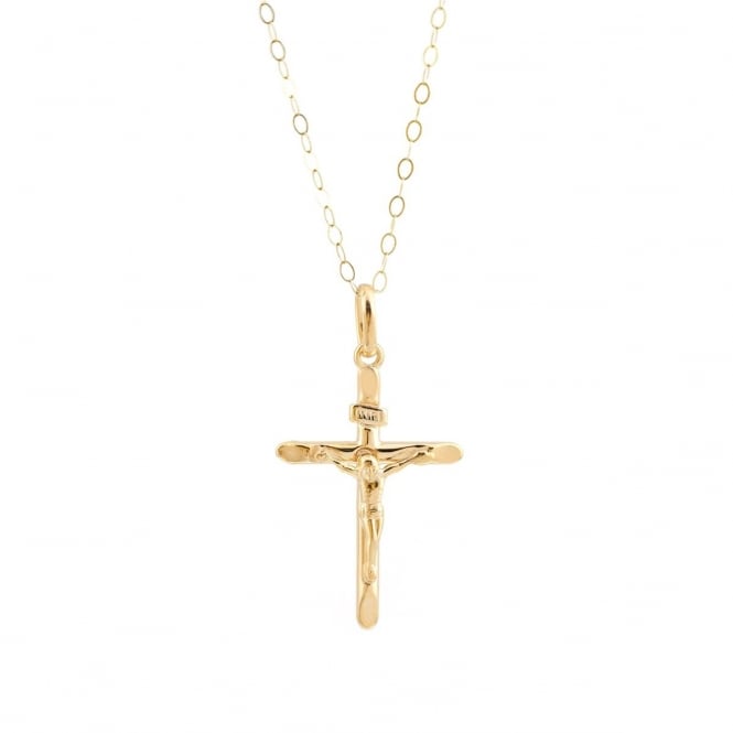 Eternity 9ct Gold Small Hollow Backed Crucifix Pendant and 16'' Trace Chain