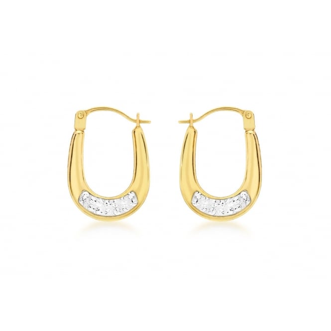 Eternity 9ct Gold Small Oval Crystal Set Creole Hoop Earrings