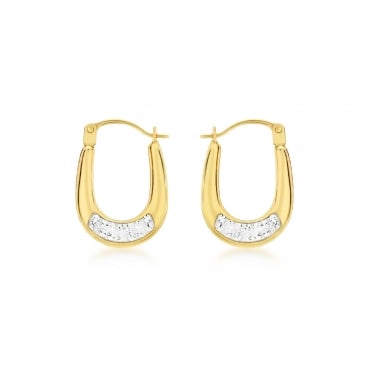 9ct Gold Small Oval Crystal Set Creole Hoop Earrings