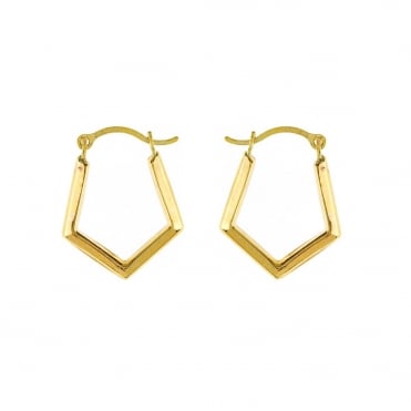 9ct Gold Small Pentagonal Polished Creole Hoop Earrings