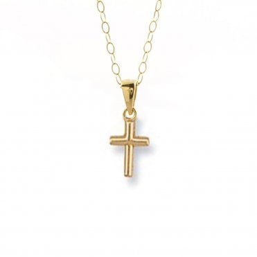 9ct Gold Small Polished Cross Pendant and 16'' Chain