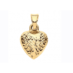 9ct Gold Small Puffed Diamond Cut Pendant and 16'' Chain