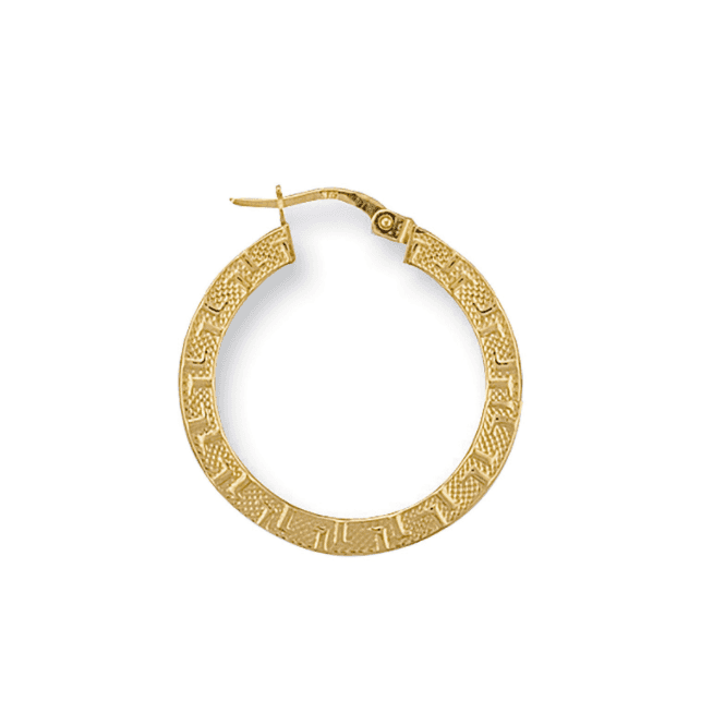 Eternity 9ct Gold Small Round Frosted Greek Key Creole Hoop Earrings