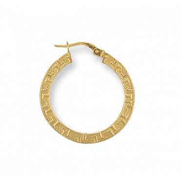 9ct Gold Small Round Frosted Greek Key Creole Hoop Earrings