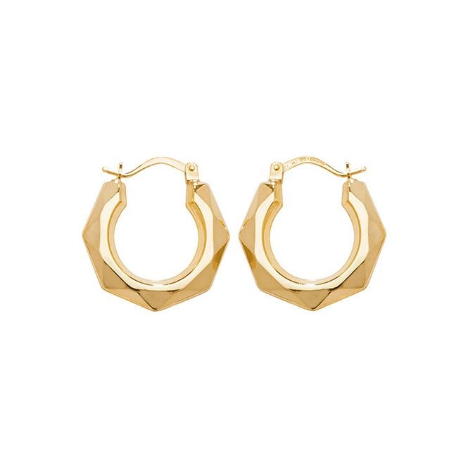 Eternity 9ct Gold Small Round Hexagonal Creole Hoop Earrings