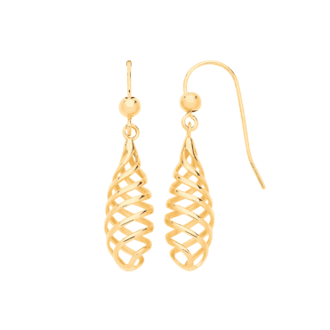 9ct Gold Spiral Drop Earrings