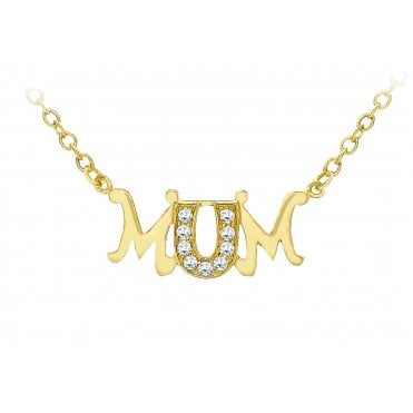 9ct Gold Swarovski Crystal Set MUM 18" Necklace