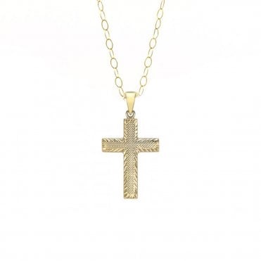 9ct Gold Textured Cross and 16" Chain