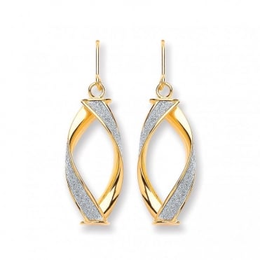 9ct Gold Twist Moondust Drop Earrings