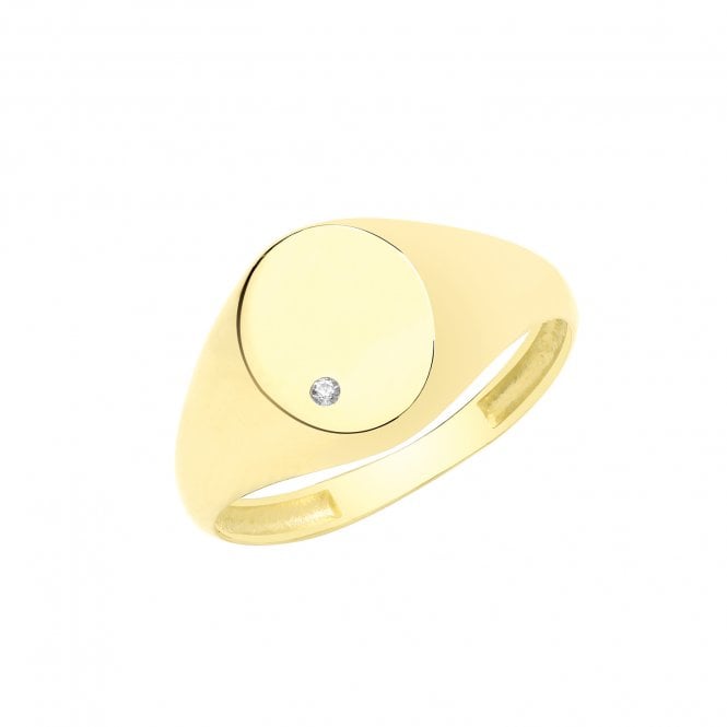 Eternity 9ct Gold Unisex Oval Cubic Zirconia Set Signet Ring Size O