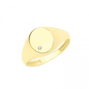 9ct Gold Unisex Oval Cubic Zirconia Set Signet Ring Size R