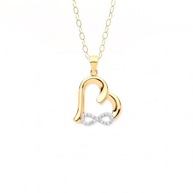 Eternity 9ct Heart with Cubic Zirconia Infinity Pendant and 16'' Trace Chain