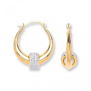 9ct Hoop and Cubic Zirconia Ball Creole Hoop Earrings