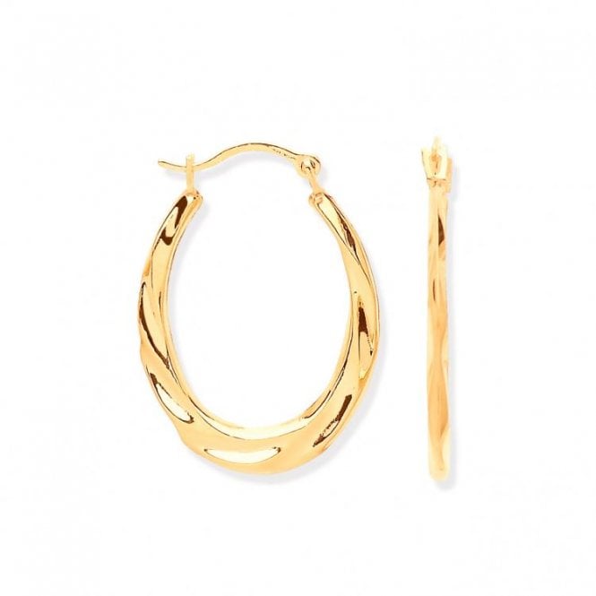 Eternity 9ct Ribbed Oval Creole Hoop Earrings