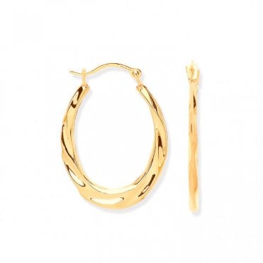 9ct Ribbed Oval Creole Hoop Earrings