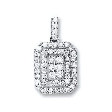9ct Wh Oblong Multi Dia Pend & Chain