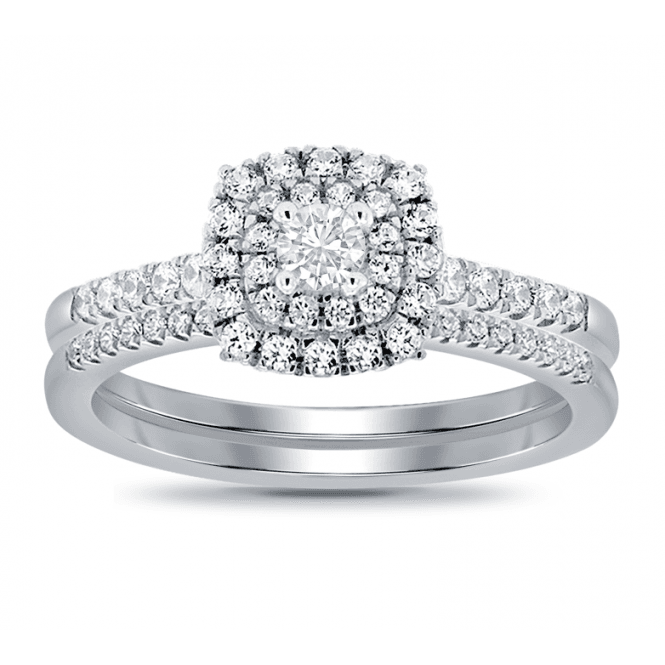 Eternity 9ct White Cushion Diamond Starburst Bridal Set