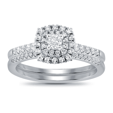 9ct White Cushion Diamond Starburst Bridal Set