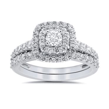 9ct White Fancy Cushion Starbust Diamond Bridal Set
