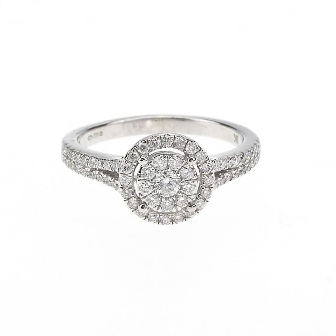 Eternity 9ct White Gold 1/2 Carat Diamond Halo Cluster Ring