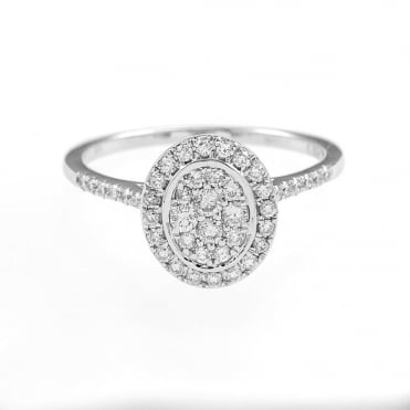 9ct White Gold 1/2 Carat Diamond Oval Cluster Ring