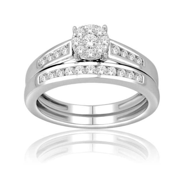 Eternity 9ct White Gold 1/2 Carat Round Diamond Cluster Bridal Set