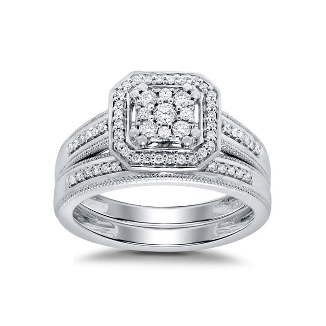 Eternity 9ct White Gold 1/3 Carat Square diamond Cluster Bridal Set