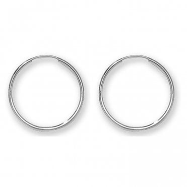 9ct White Gold 18mm Plain Sleeper Earrings