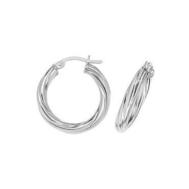9ct White Gold 23mm Round Twisted Hoop Earrings