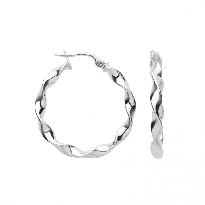 Eternity 9ct White Gold 25mm Twisted Hoop Earrings