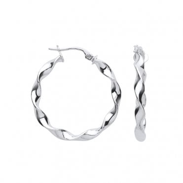 9ct White Gold 25mm Twisted Hoop Earrings