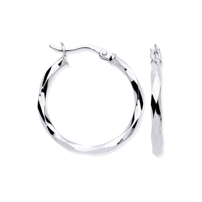 Eternity 9ct White Gold 27mm Round Faceted Hoop Earrings