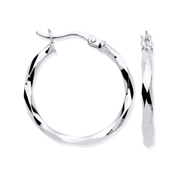 9ct White Gold 27mm Round Faceted Hoop Earrings