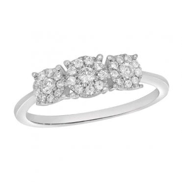 9ct White Gold 3-Stone Style Starburst Diamomd Ring