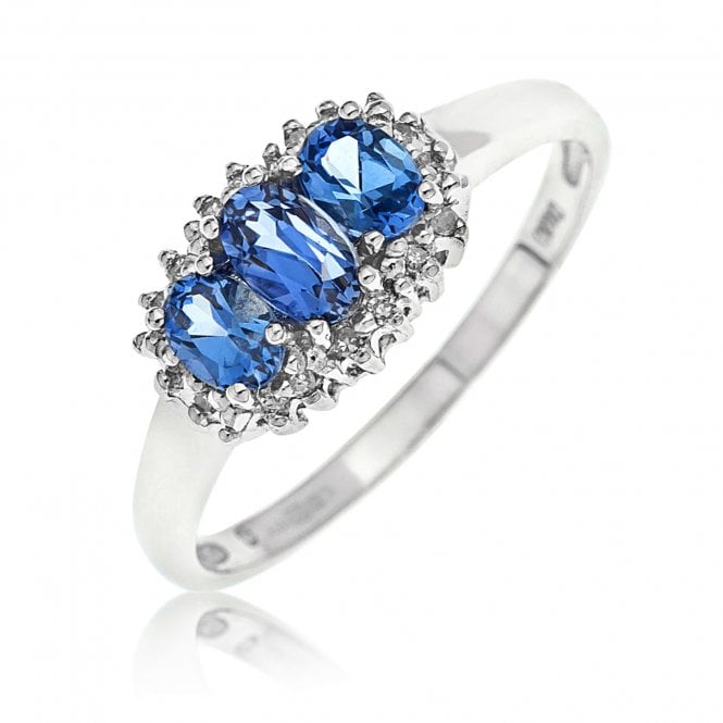 Eternity 9ct White Gold 3 Tanzanite and Diamond Cluster Ring Size O