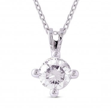 9ct White Gold 4 Claw 0.20 Carats Solitaire Diamond Pendant and Chain (Certificated)
